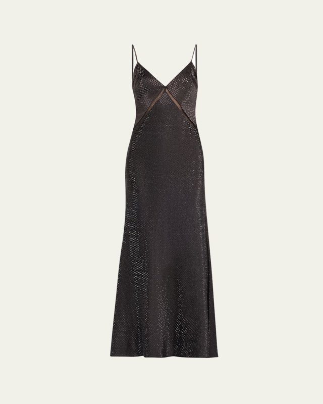 Satin Diamante V-Neck Gown